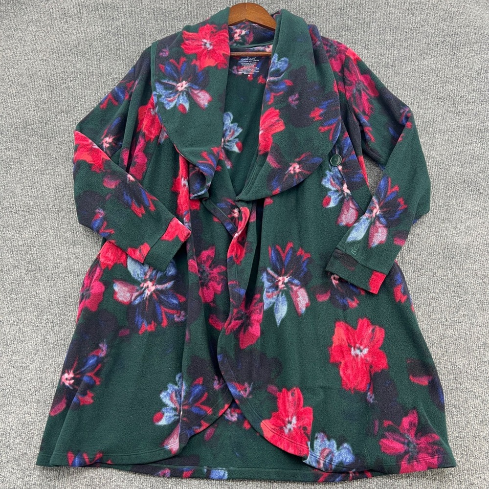 Cuddl Duds Fleece Wrap Robe Womens Medium Green Floral Cozy Sleep Loungewear